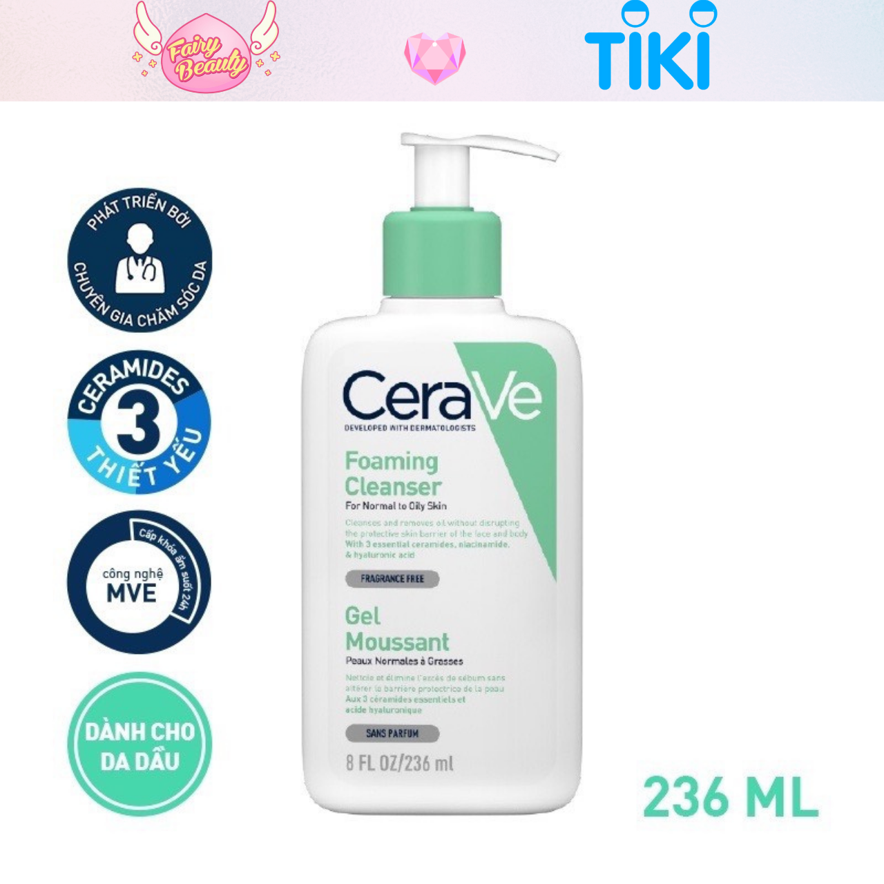 Sữa Rửa Mặt Dịu Nhẹ Cho Da Dầu Mụn Developed With Dermatologists Foaming Cleanser 473/236/88/20ml