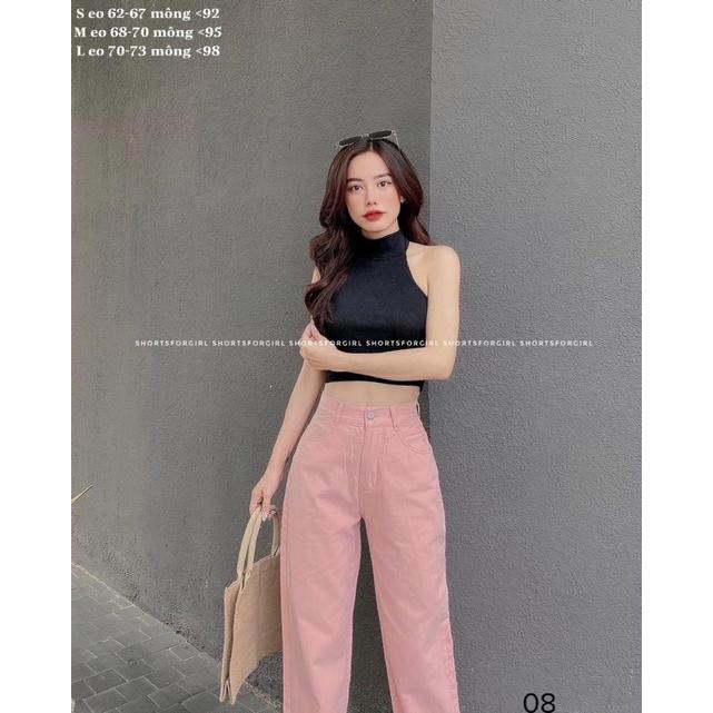Quần jean nữ ống rộng màu Hồng nhạt chất KAKI thời trang H.N.M STORE