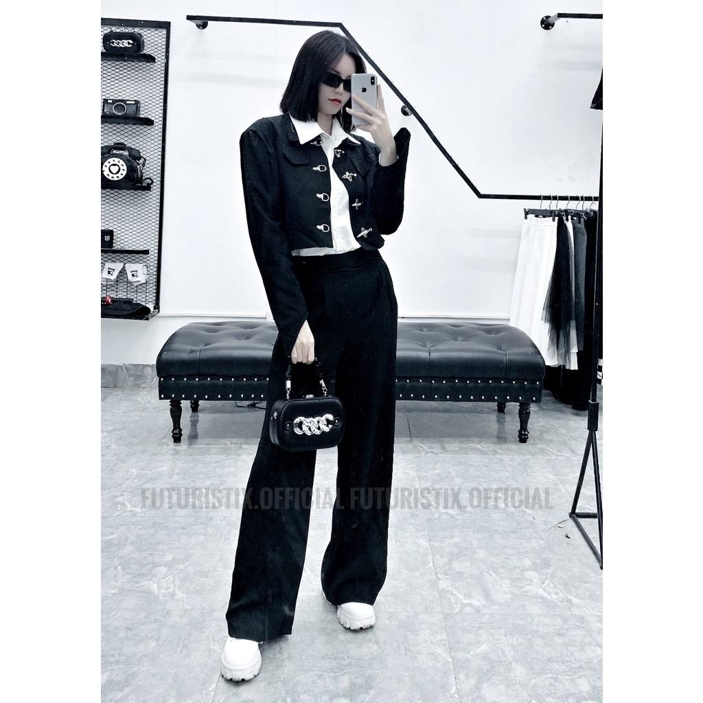 Áo Khoác Croptop Đen khóa cài cực chất FuturistiX AK189