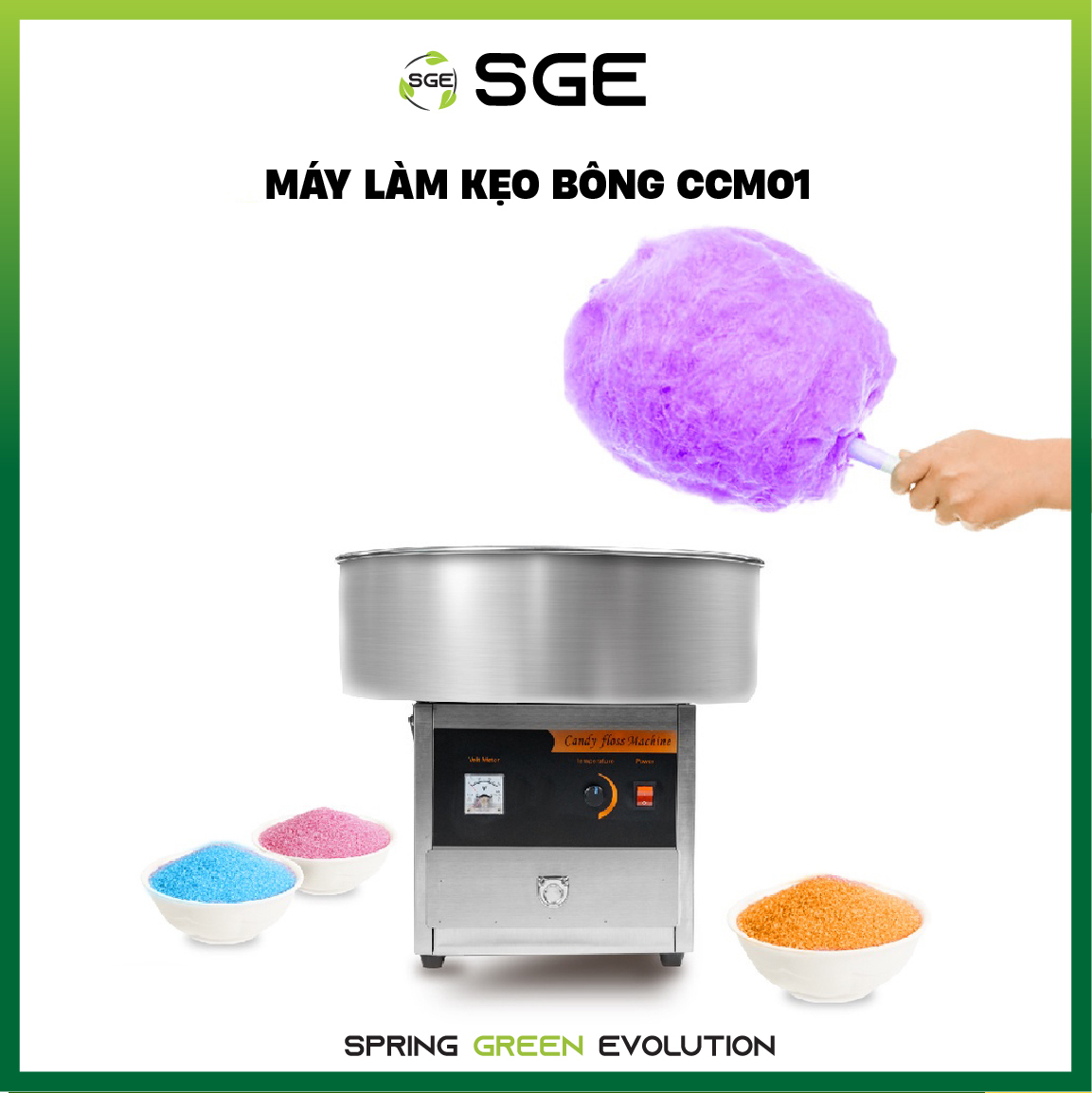 Máy Làm Kẹo Bông CCM01 Làm Kẹo Bông Mềm Sản Xuất Nhanh Năng Lực Sản Xuất Cao Dùng Nguyên Liệu Ít Và Sử Dụng Bền Lâu SGE