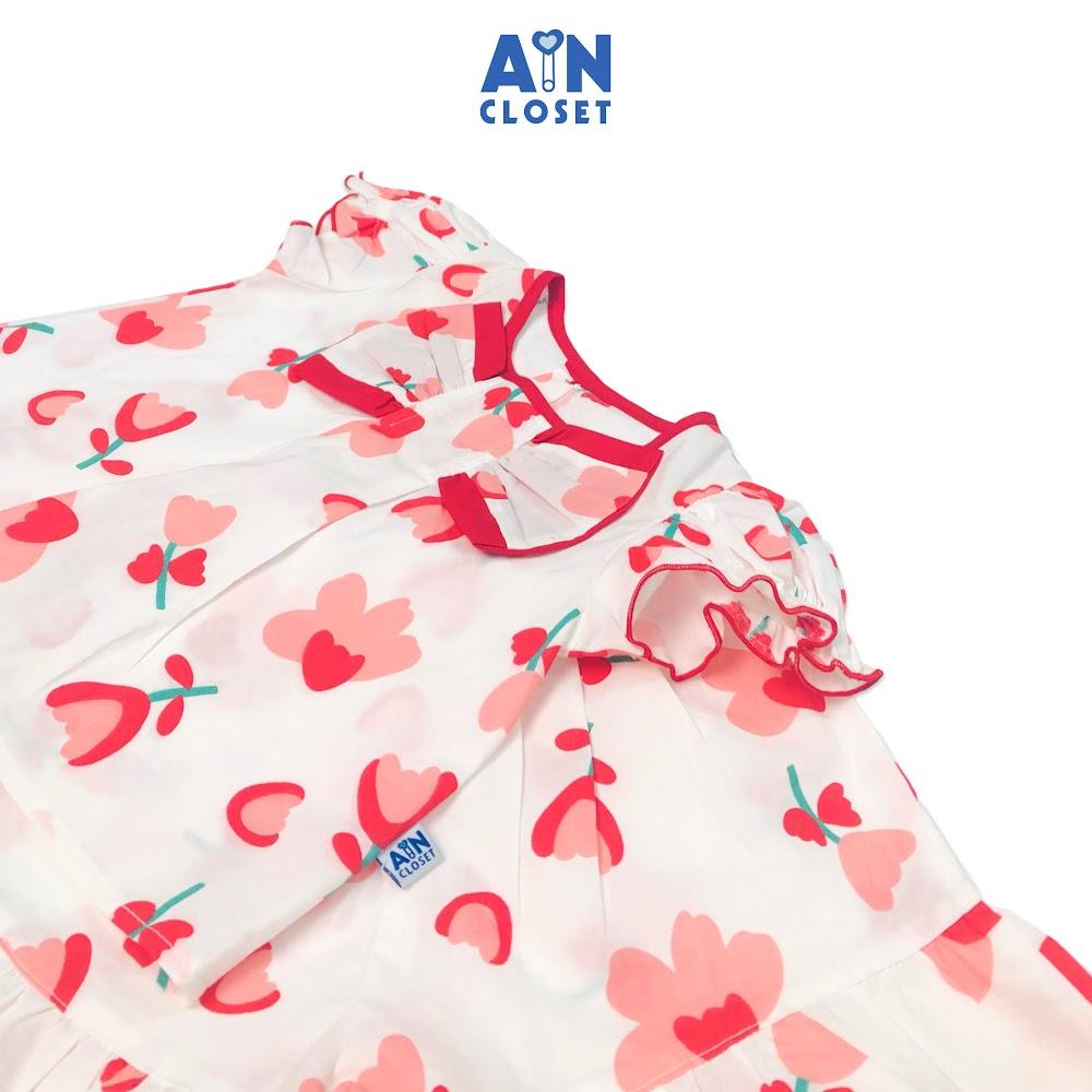 Bộ quần áo ngắn bé gái họa tiết Hoa Tulip đỏ quần váy cotton - AICDBGP1HDBP - AIN Closet
