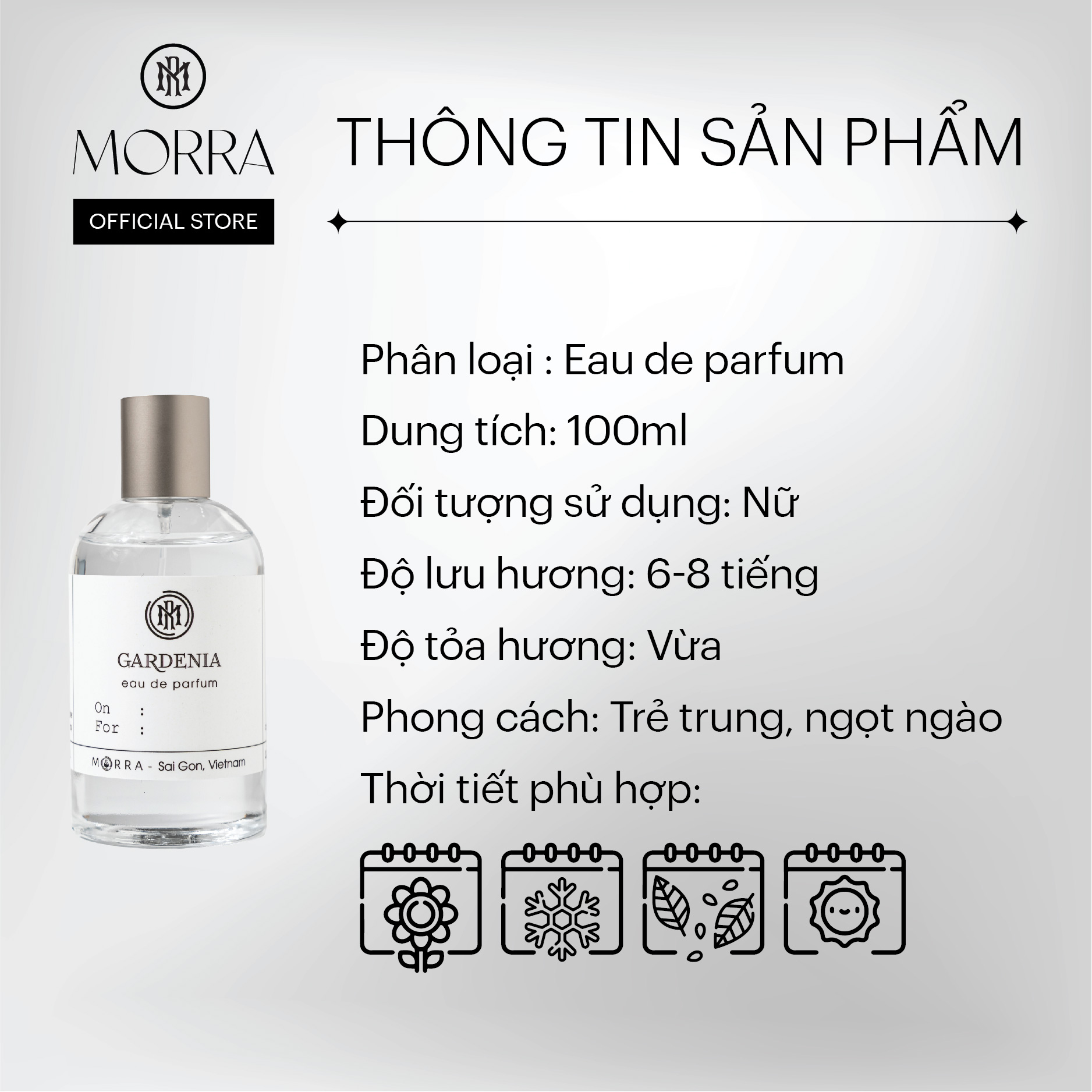 Nước Hoa Nam Nữ Morra Gardenia Chai 100ml Tem Kim Loại  Nguyên Liệu Từ Pháp Hương Thơm Sang Trọng, Quyến Rũ, Ngọt Ngào