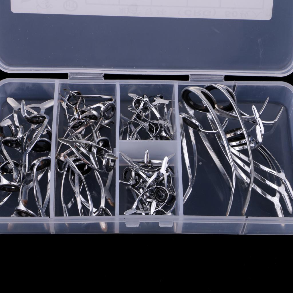 50Pcs Fishing Rod Guides Eye Rings Parts DIY Tips Top Pole Repair Kit 4-14mm