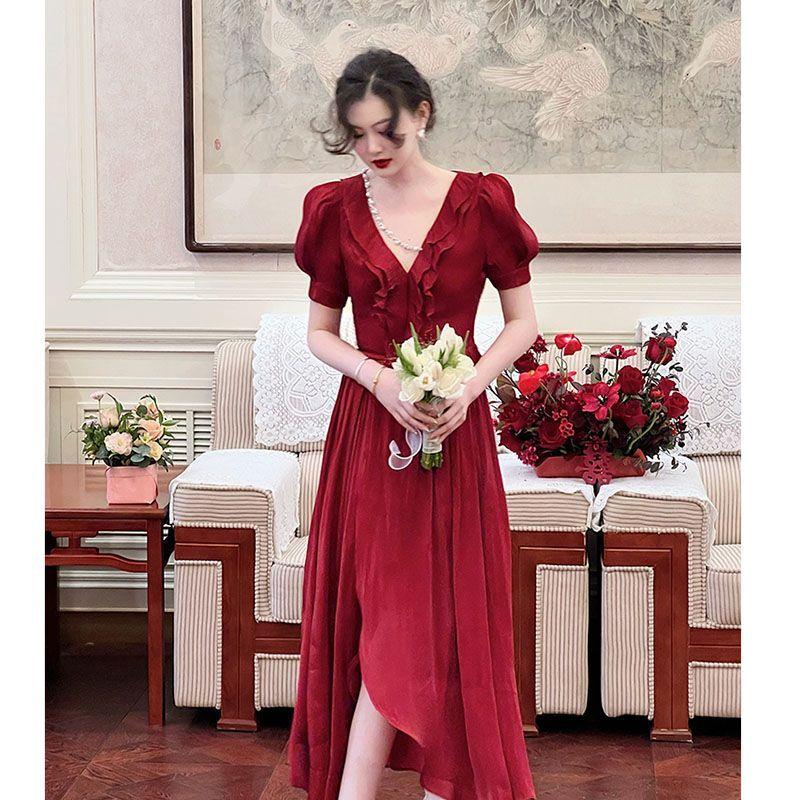 DONGSHOP Váy ngắn mùa hè 2023 Váy ngắn cổ chữ V