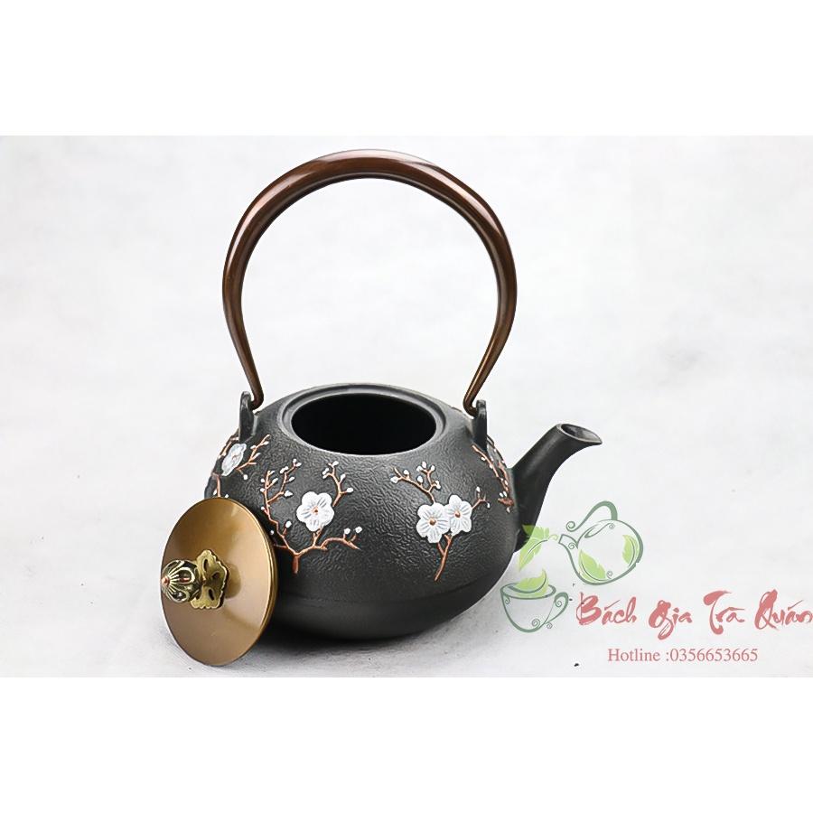 Ấm Gang Tetsubin - Quai & Nắp Đồng - Họa Tiết Én Báo Xuân - Dung Tích 1000ml