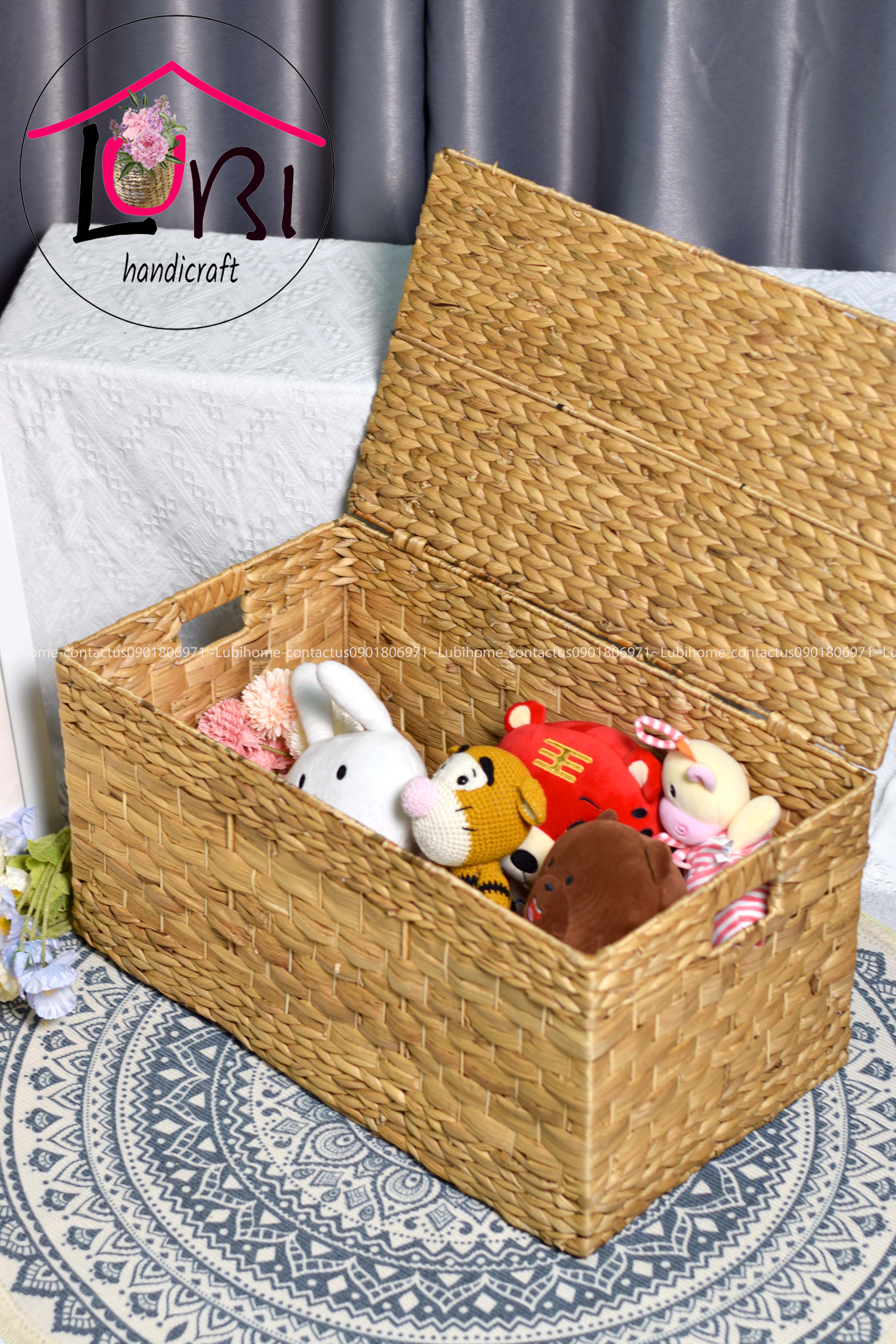 Lubihandicraft - Rương đựng đồ lục bình hình chữ nhật có nắp đậy - đơn giản, mộc mạc