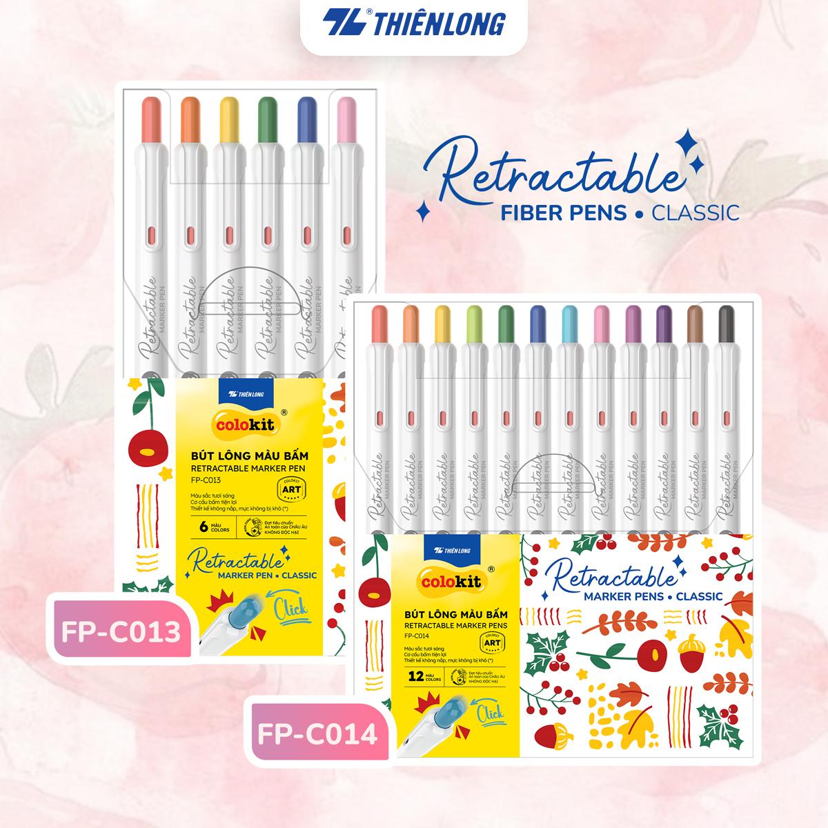 Bút lông 6/12 màu dạng bấm Retractable Fiber Pens Classic Thiên Long Colokit - 0.6mm