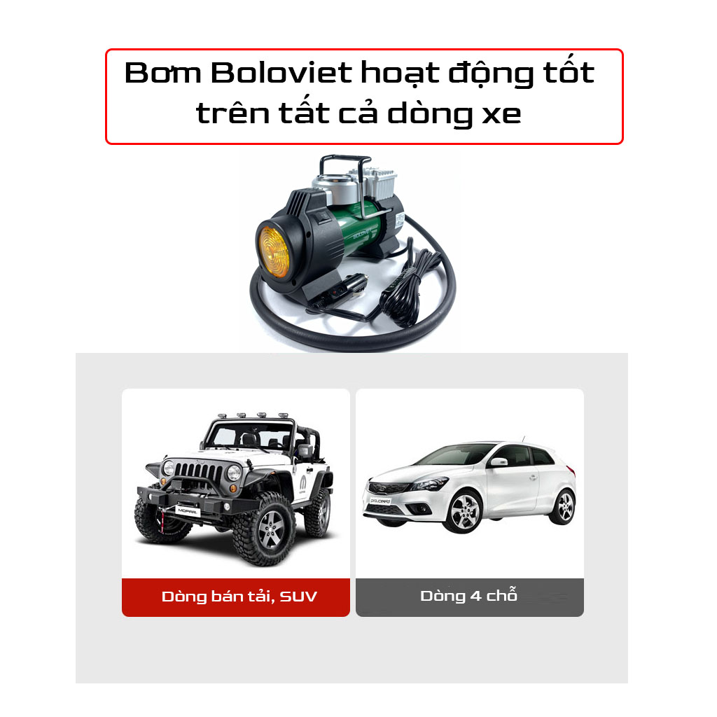 Máy bơm lốp mini Boloviet B100, Bơm lốp ô tô, xe máy, xe đạp sử dụng điện 12v - Bảo hành 12 tháng