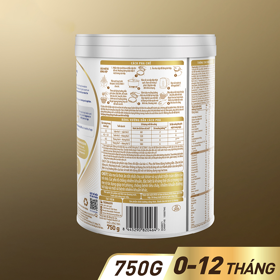 Sữa bột công thức S-26 ULTIMA 1 750G với hợp chất NUTRILEARN CONNECT cho bé 0 - 12 tháng tuổi