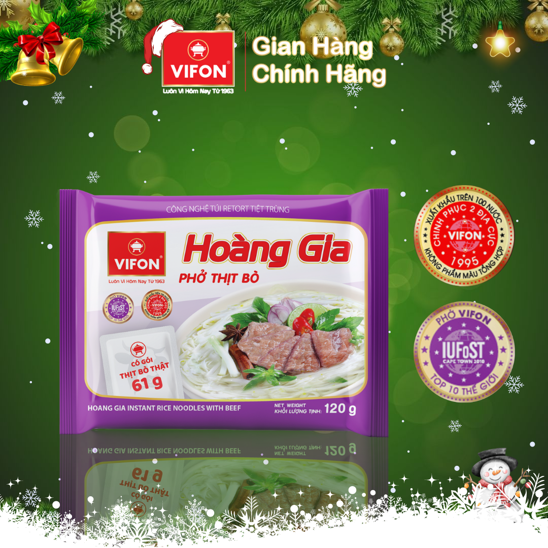 Thùng 18 Phở Thịt Bò HOÀNG GIA VIFON có Gói Thịt Thật (120g / Gói)