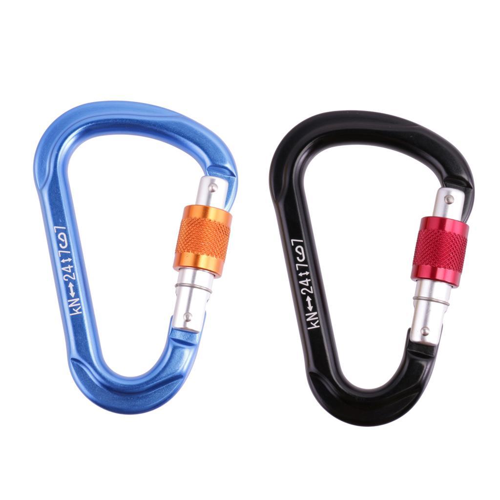 2x 24KN Rock Climbing Rappelling Screw Locking Carabiner Safety Rescue Gear