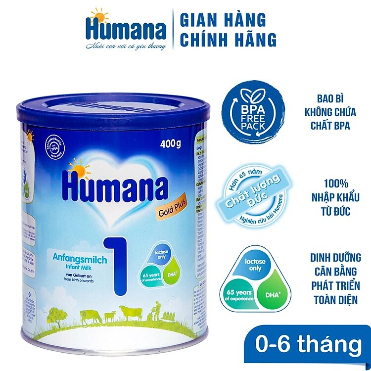 (Mua 1 Tặng 4) Sữa Bột Công Thức Dành Cho Trẻ Humana Gold Plus 1 (400g) - Nhập Khẩu Từ Đức - Date 17/02/2024