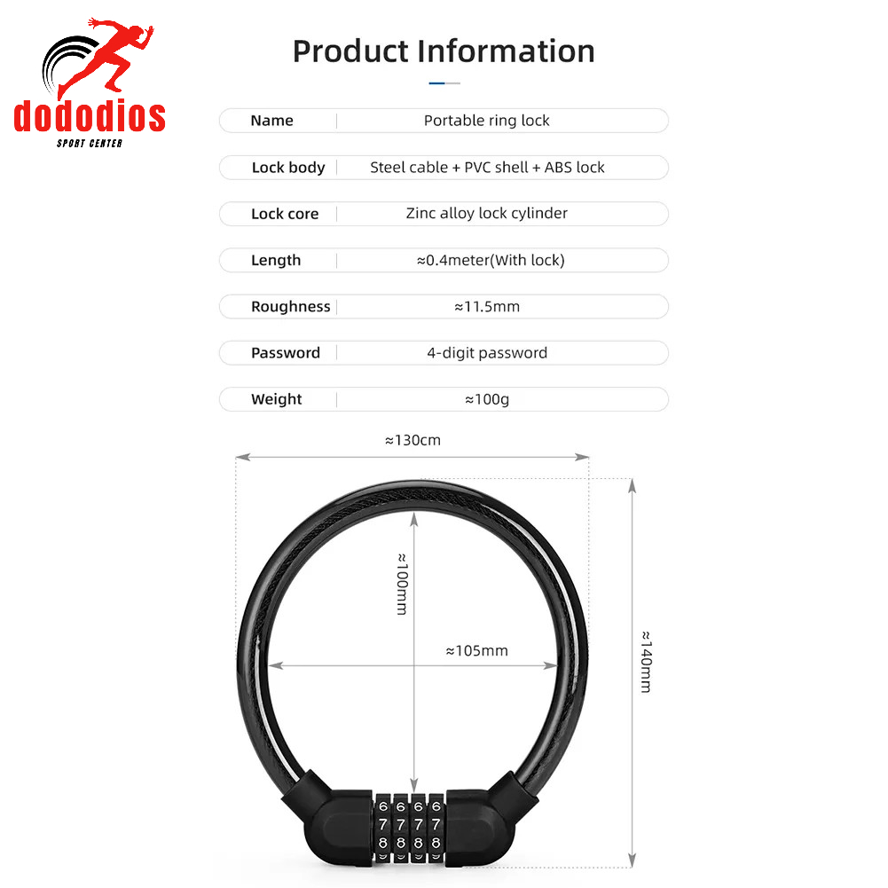 Khóa Dây Xe Đạp Chống Trộm Mật Mã 4 Số Lõi Thép Cao Cấp - Hầng Chính Hãng dododios
