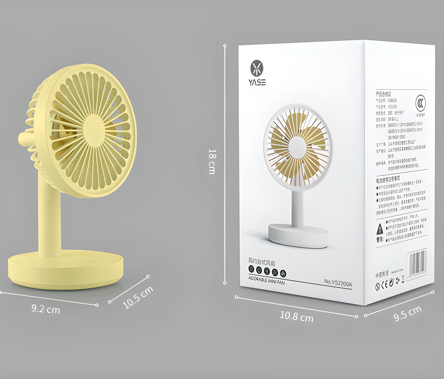 Quạt thông minh để bàn tích hợp với đèn ngủ hiệu HOTCASE Yase YS-2209A - 3 mức tốc độ gió, hoạt động lên lên đến 2h, lồng quạt điều chỉnh nghiêng góc 65 độ, xoay đảo gió - Hàng nhập khẩu