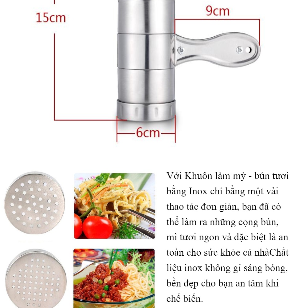 Dụng cụ làm Làm Bún, Bánh Canh, Mì, Bánh lọt... Tại Nhà 4 Đầu Inox Cao Cấp