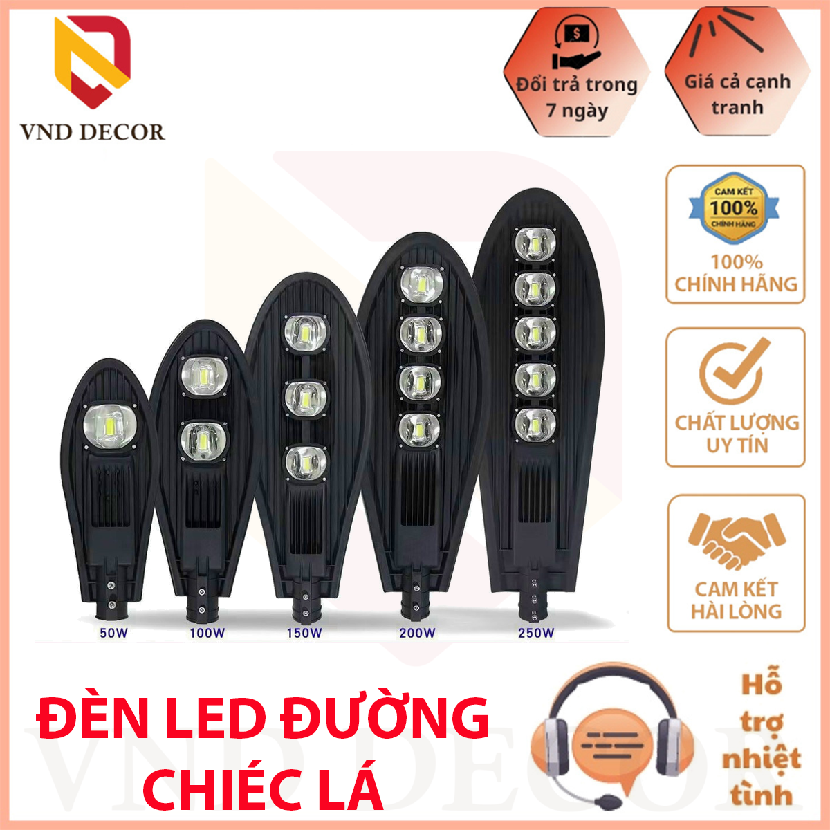 Đèn Led Đường Phố Chiếc Lá Chip COB Công Suất 50W-100W-150W-200W Ánh sáng Trắng