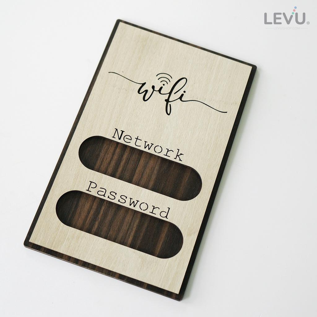 Bảng wifi password décor quán LEVU TW08S bằng gỗ handmade tối giản