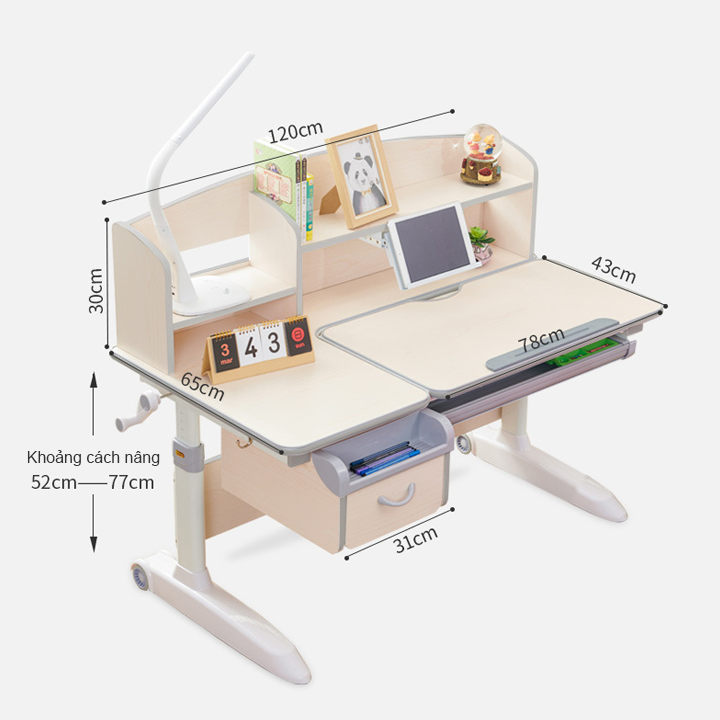 Bàn học sinh chống cận chống gù bàn học thông minh cho bé chỉnh được độ cao có giá đỡ sách và ngăn kéo