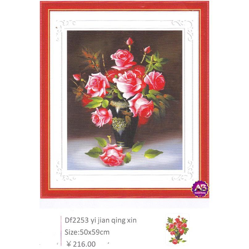 Tranh Đính Đá BÌNH HOA HỒNG (ĐÁ ABC CAO CẤP). Kích Thước: 59cm x 50cm