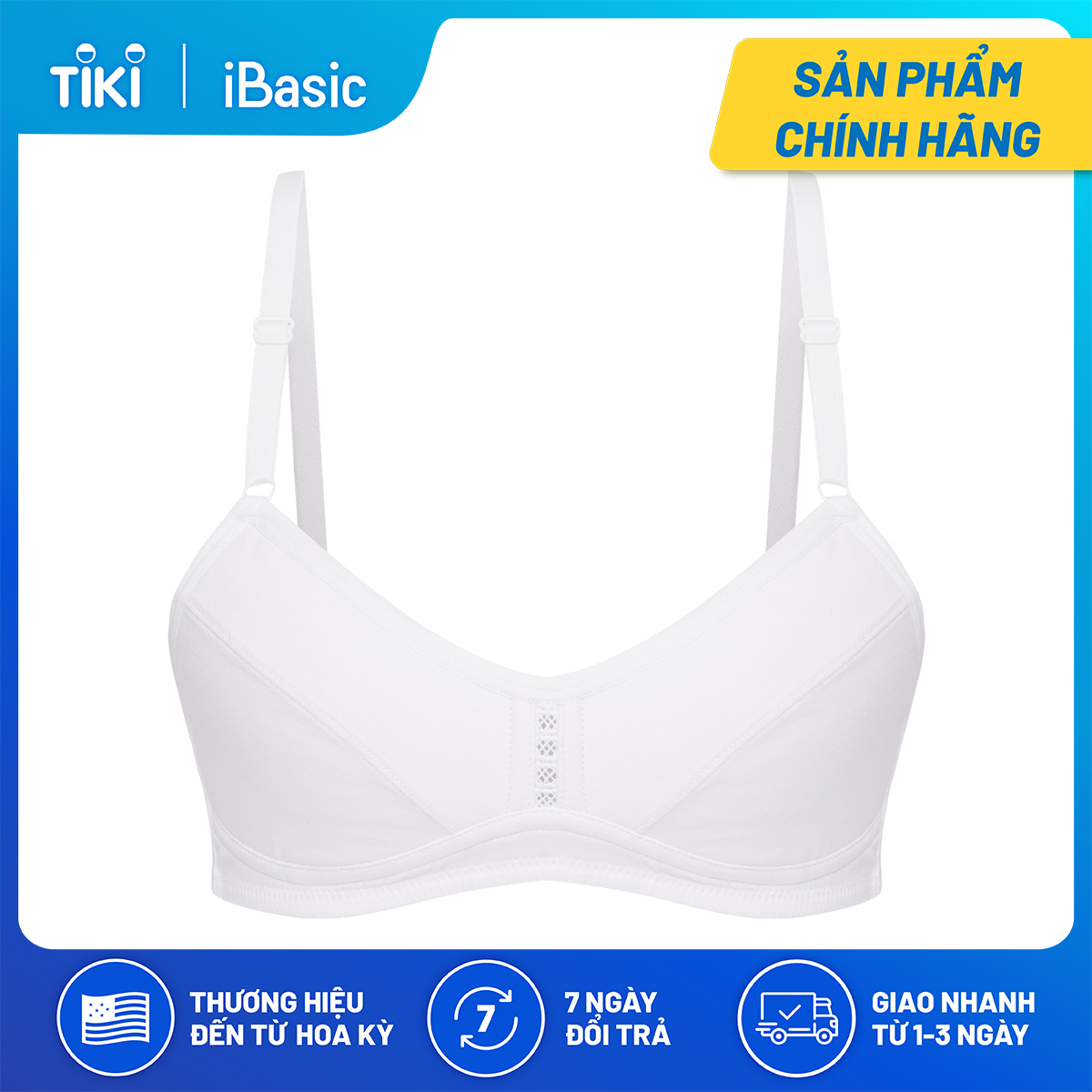 Áo Ngực Học Sinh Không Gọng Không Mút Lớp Bông Cotton Cài Sau Ibasic Va107 - Trắng - 36A
