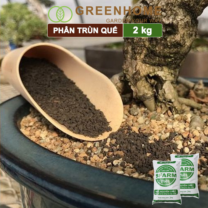 Phân trùn quế Sfarm, bao 2kg, nguyên chất bổ sung dinh dưỡng cho cây, hoa, cải tạo đất |Greenhome