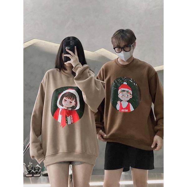 Sweater nâu áo đôi nỉ noel vải ấm in hình unisex