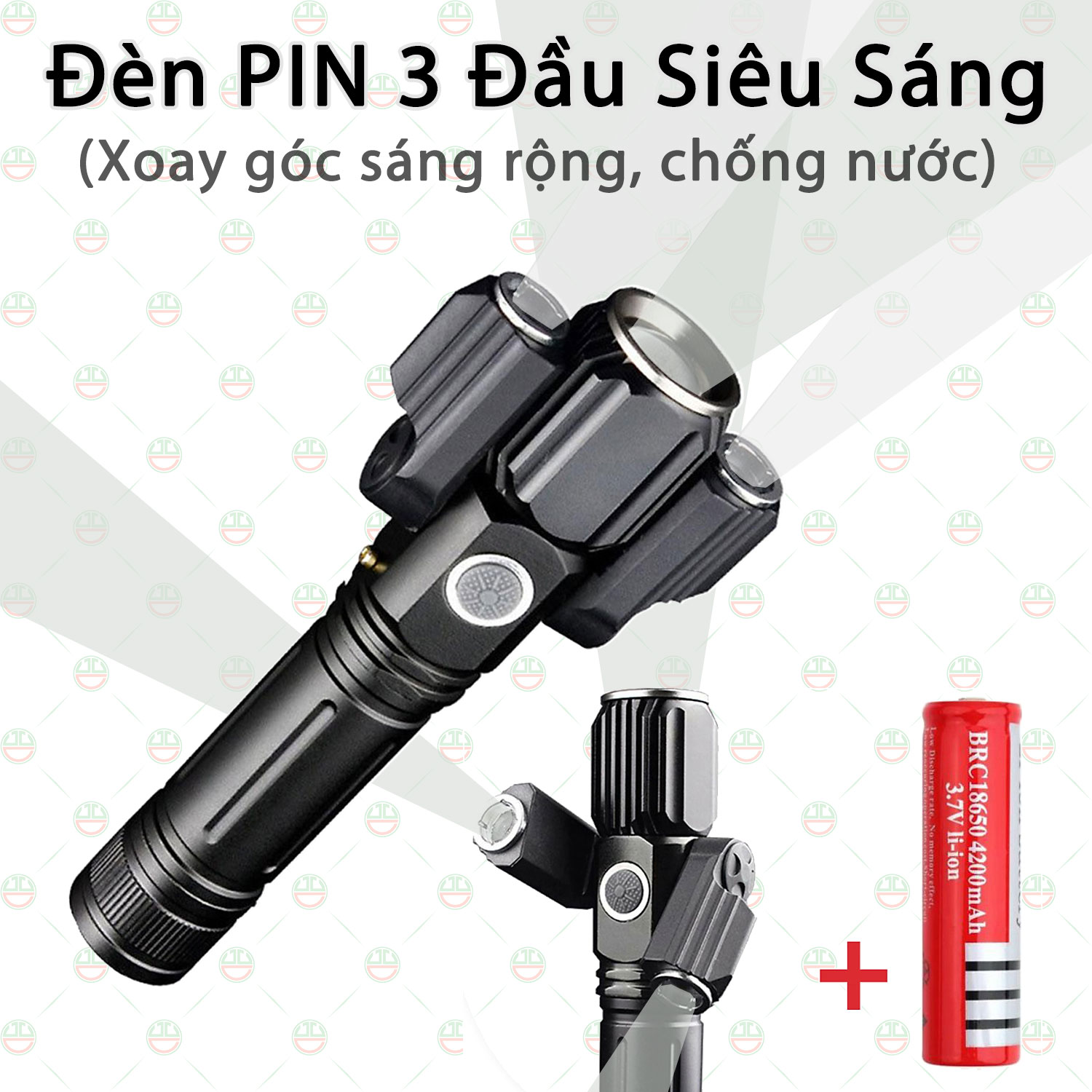 (Xịn sò) Đèn PIN 3 Đầu KhoNCC Hàng Chính Hãng - Tùy Chỉnh Góc Sáng Rộng Hơn - KLM-DP3D-X300 (Màu Đen)