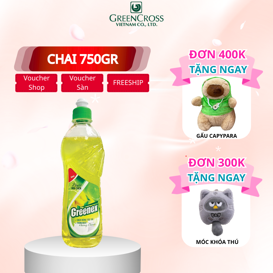 Combo 4-12 Chai Nước rửa chén bát 100% Thiên nhiên An toàn Greenex 750g Hương chanh