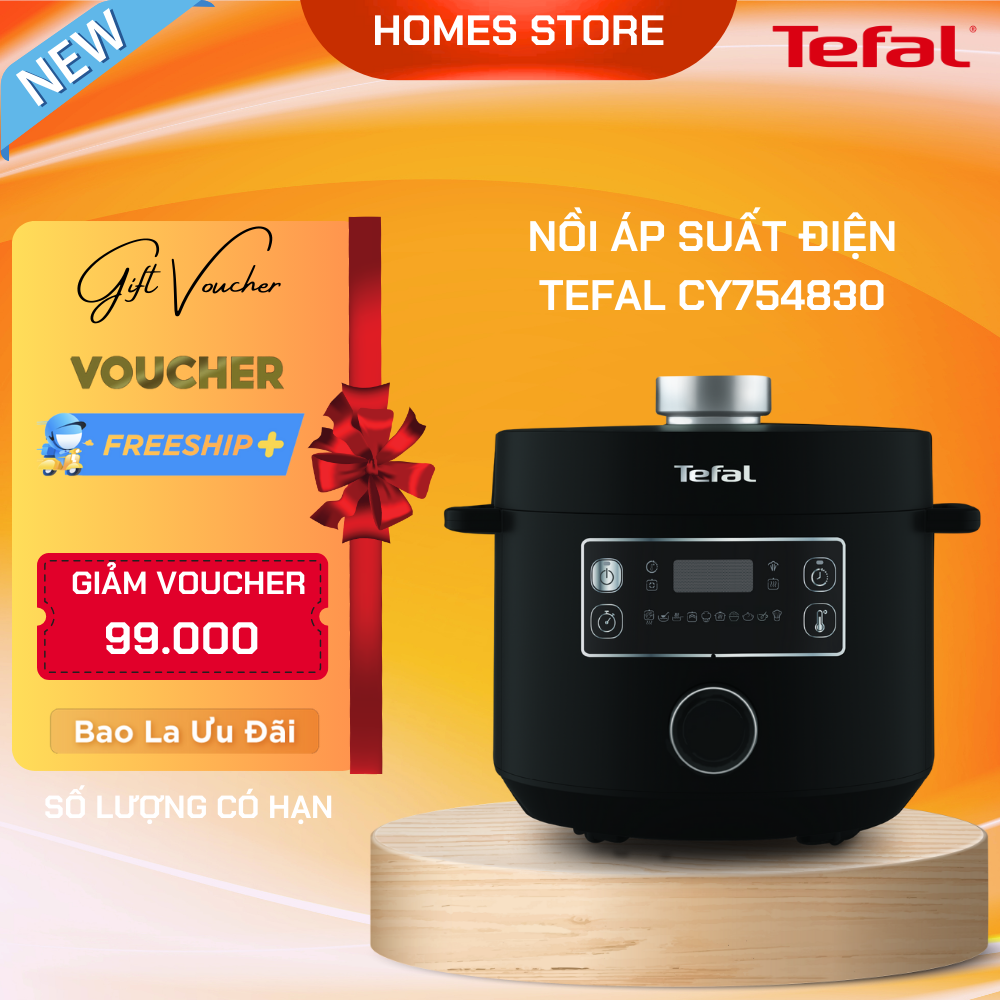 Nồi Điện Đa Năng TEFAL CY754830 Turbo Cuisine Dung Tích 5 Lít Gồm 10 Chức Năng: Áp Suất, Nấu Chậm, Nấu Cơm, Xào, Hấp, Nướng Bánh, Sữa Chua, Công Suất 1090 W - Hàng Nhập Khẩu