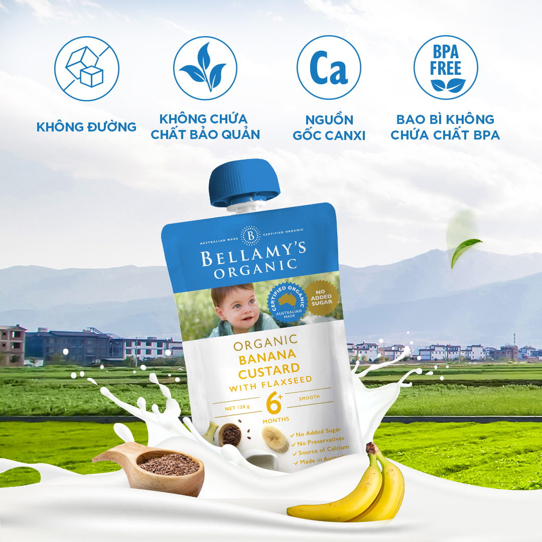 Combo 6 Túi Hỗn Hợp Kem Sữa Chuối với Hạt Lanh Hữu Cơ Bellamy's Organic