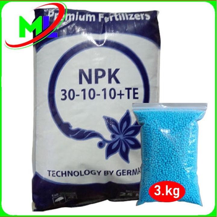 Phân bón NPK 30 - 10 - 10 +TE kích đâm chồi vọt, vọt đọt, bung chèo, đẻ nhánh, xanh dày lá  ( túi zip 3 kg )