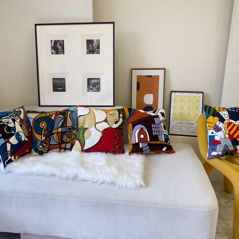 Phong Cách Mới Thêu Trừu Tượng Vỏ Gối Đệm Có Picasso Trang Trí Ném Gối Có Cho Ghế Sofa Xe Vỏ Gối 45x45cm
