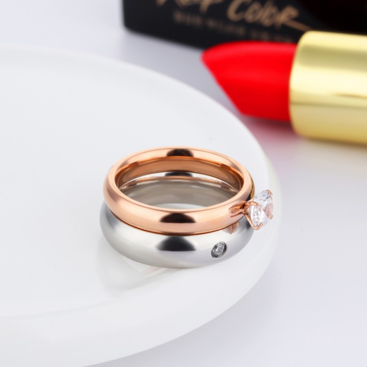 Bộ 2 Chiếc Nhẫn Titan Đính Đá TT 1293