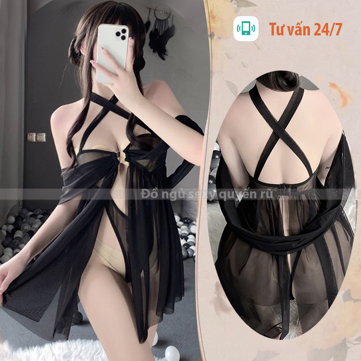 Váy ngủ xuyên thấu liền chip lọt khe sexy gợi cảm P40 - Đầm ngủ hở lưng quyến rũ - Đồ ngủ nữ