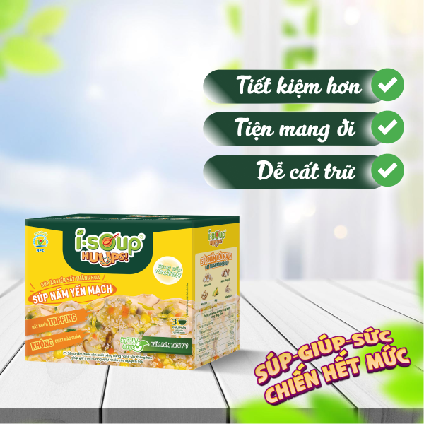 Súp Nấm Yến Mạch Ăn Liền ISOUP HUUPS Ngon,Dinh Dưỡng,Tiện Lợi (Hộp X 3 Viên) - Súp Ăn Liền Sấy Thăng Hoa