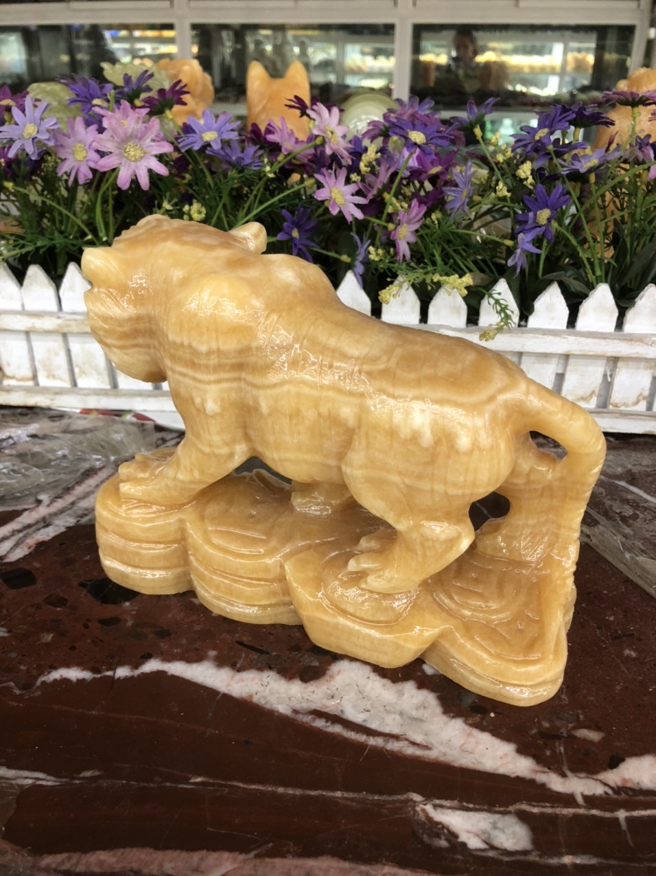 Tượng con Cọp, Hổ giáp phong thủy đá ngọc hoàng long trang trí phòng khách, bàn làm việc - Dài 20 cm