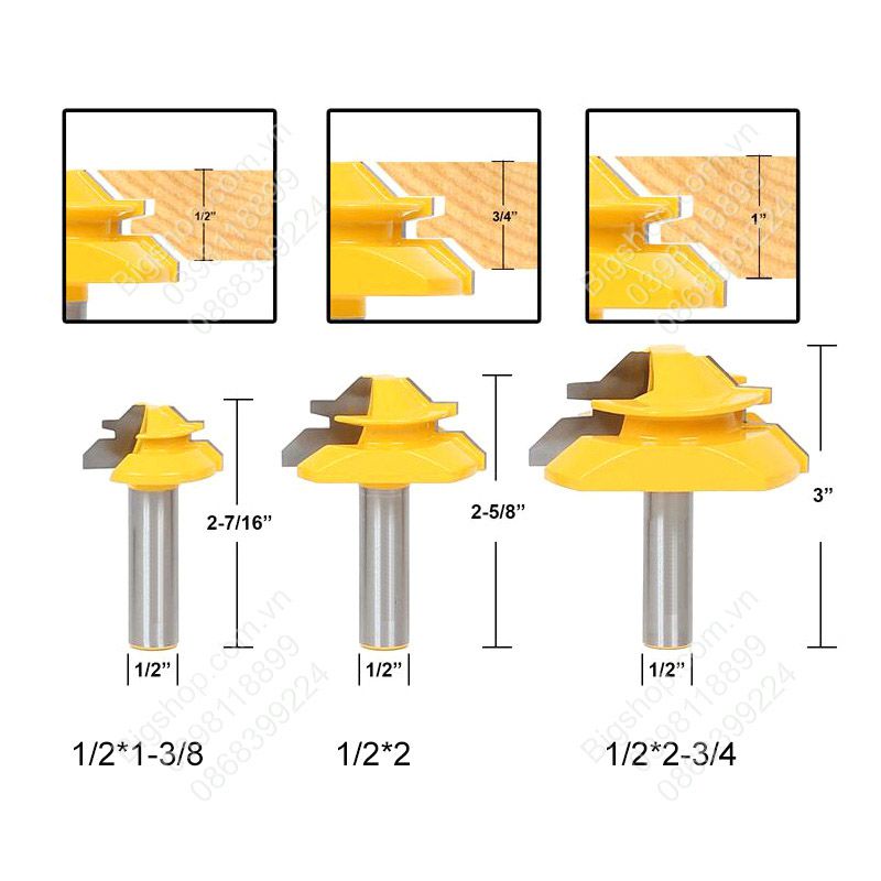 Mũi Ghép Góc Vàng 1/2*1-3/8 - Mũi chuyên dụng cho các sản phẩm cắt sâu, không bám gỗ giúp đẩy mũi khoan nhẹ nhàng