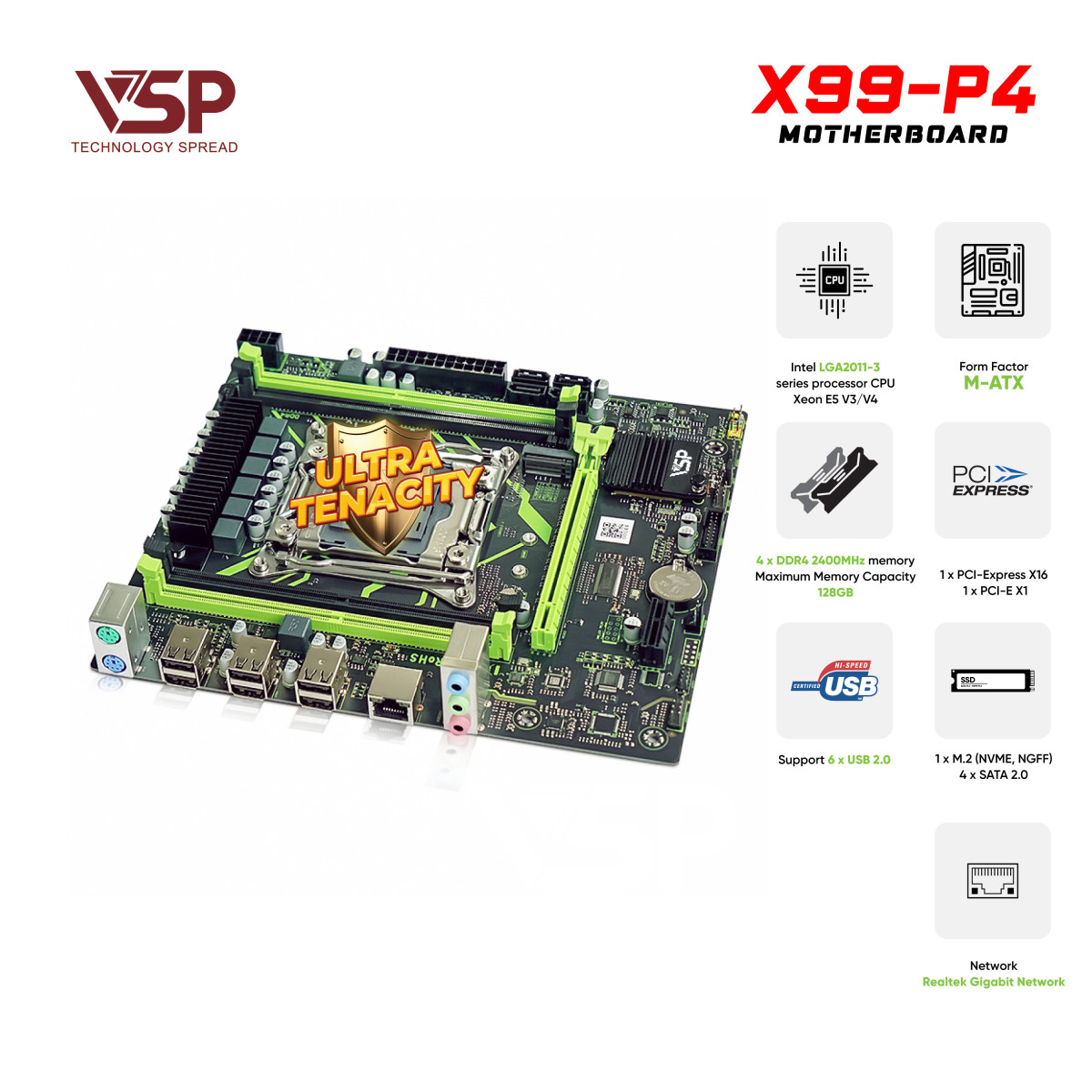 Bo Mạch Chủ Main VSP X99-P4 D4 Socket LGA 2011 – Hàng Chính Hãng