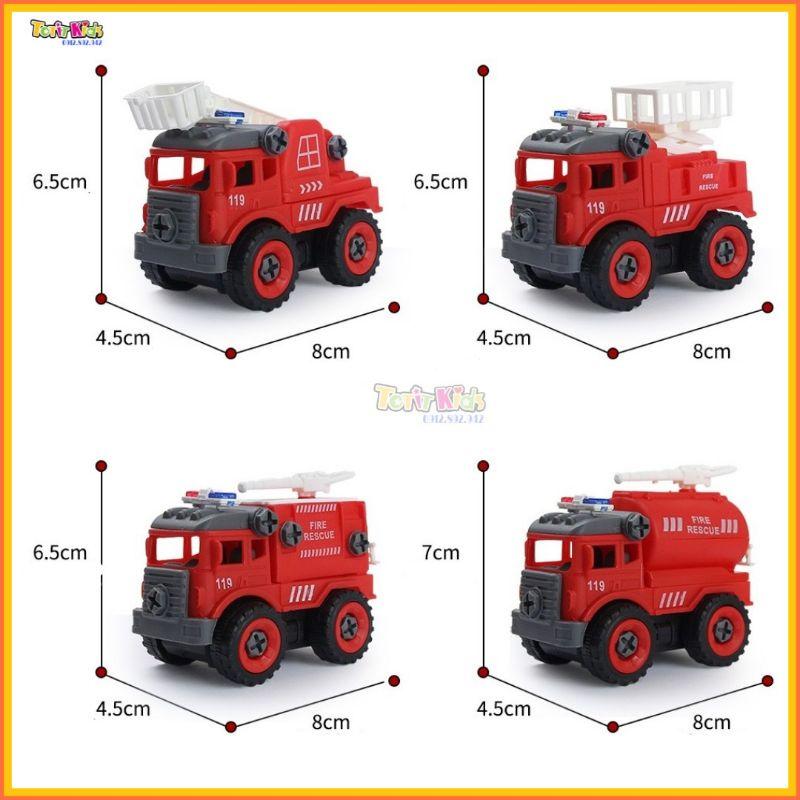 BỘ 4 XE CỨU HỎA TỰ LẮP RÁP BẰNG TÔ VÍT VÀ ỐC VÍT - ĐỒ CHƠI GIÁO DỤC