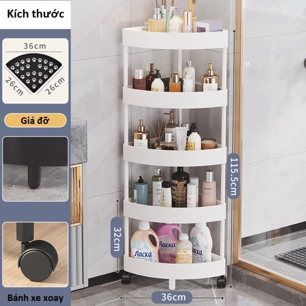 Kệ nhà tắm, kệ góc để đồ nhà tắm nhà vệ sinh đa năng có bánh xe, chất liệu khung kim loại, thiết kế có rãnh thoát nước