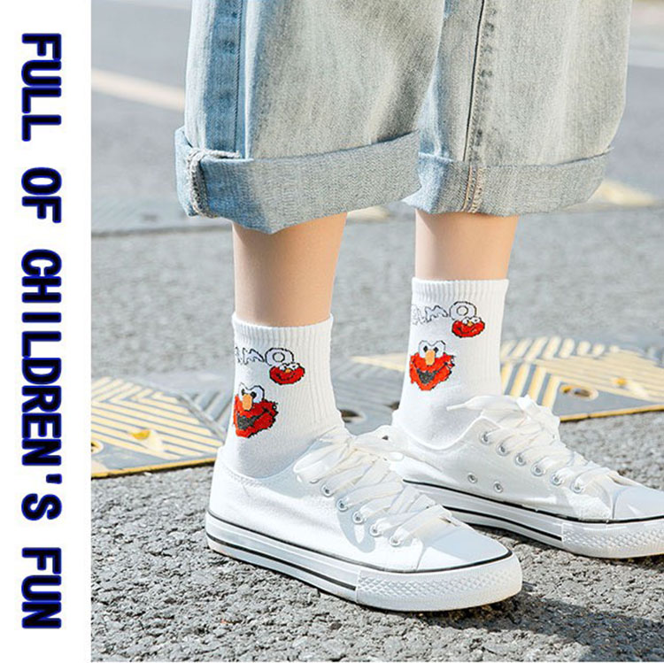 Bộ 5 Vớ tất unisex nam nữ cổ cao họa tiết hoạt hình Elmo TN83 Siêu cute