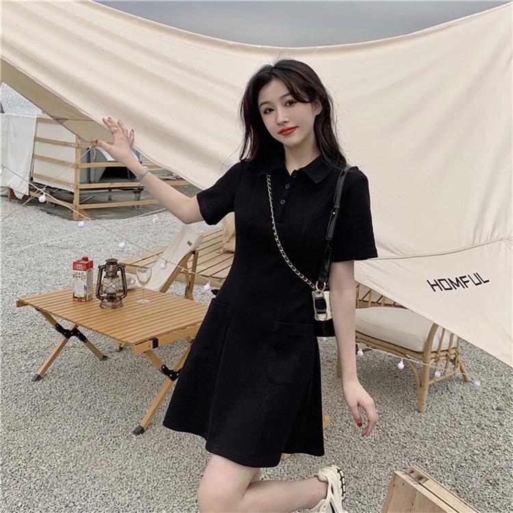 Đầm Polo Nữ Túi Trước Cộc Tay Triết Eo Cổ Bẻ