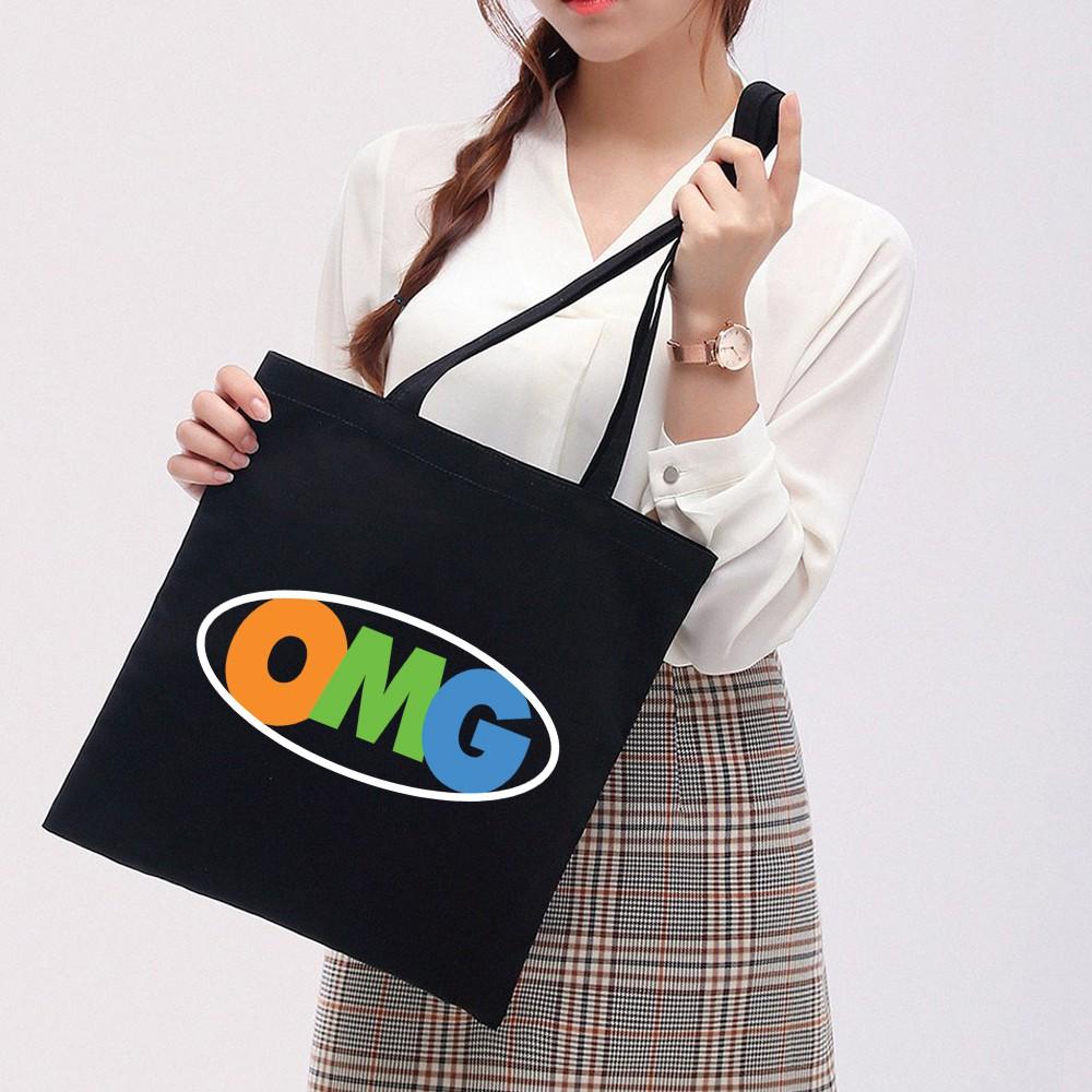 Túi Tote Vải Canvas Ginko kiểu basic có dây kéo khóa miệng túi đựng vừa laptop 14 inch và nhiều đồ dùng khác Phong Cách ulzzang Hàn Quốc In Hình OMG B48