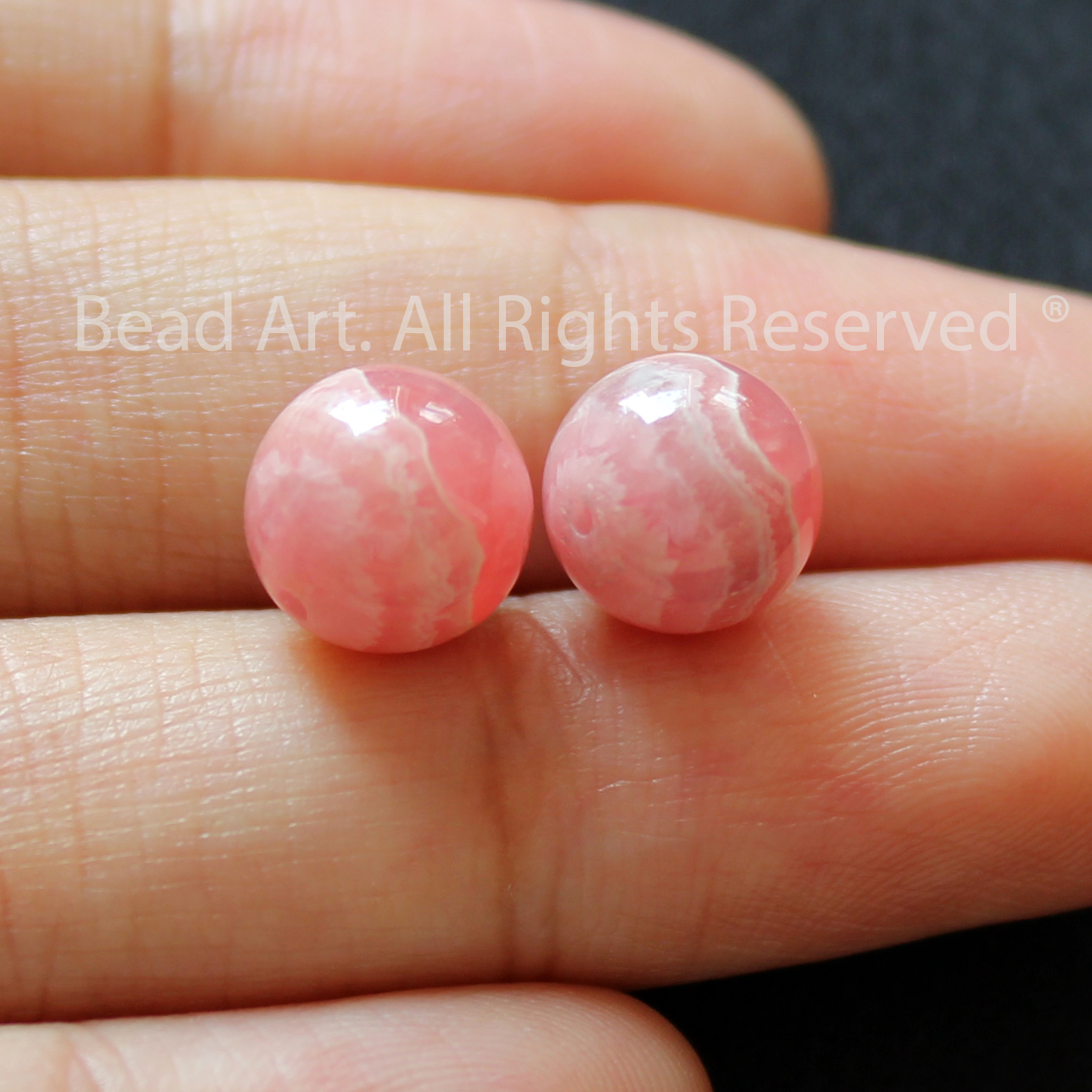 9MM Đá Đào Hoa Tự Nhiên Màu Hồng, Rhodochrosite Loại AA Vân Trắng, Đá Phối Vòng Tay Phong Thuỷ, Chuỗi Hạt, Mệnh Hoả, Thổ - Bead Art