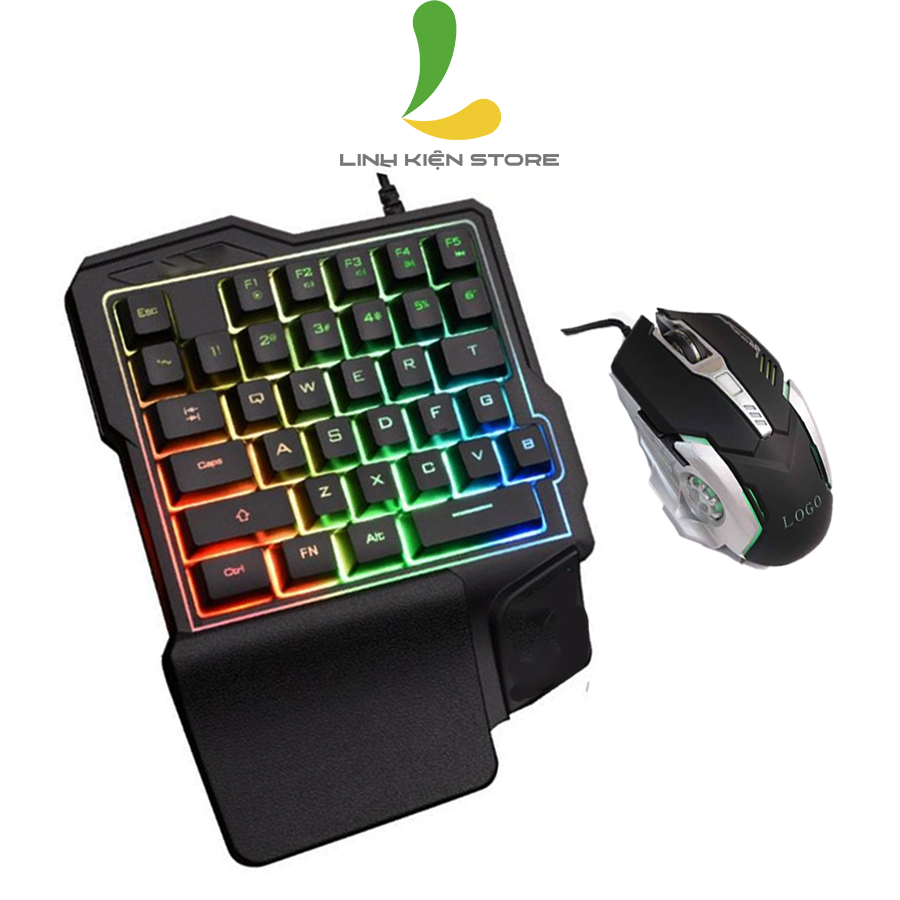 Combo Bàn phím giả cơ một tay GK103 + Chuột gaming V2 - kết hợp bộ chuyển đổi chơi game Pubg Mobile, Rules of Survival