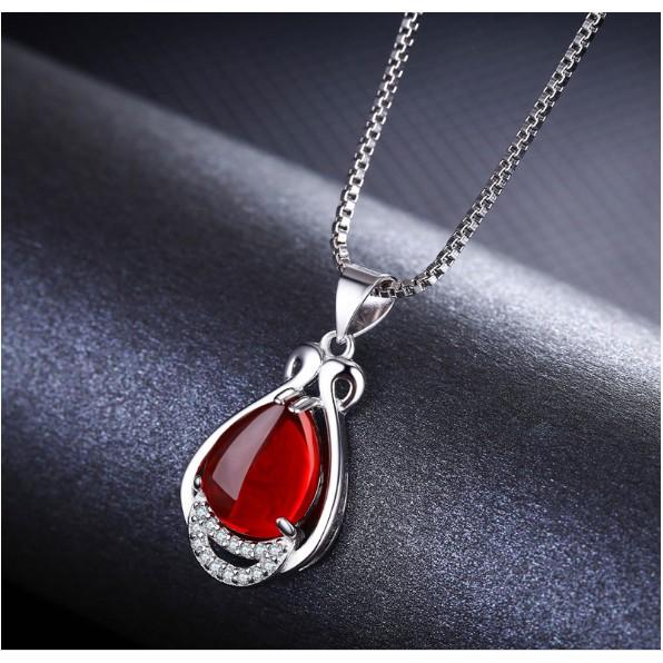 Mặt Dây Chuyền Thời Trang Đính Đá Chalcedony Xanh Ngọc, Hồng Ngọc Kiểu Giọt Nước Hợp Kim Mạ Bạc Cao Cấp
