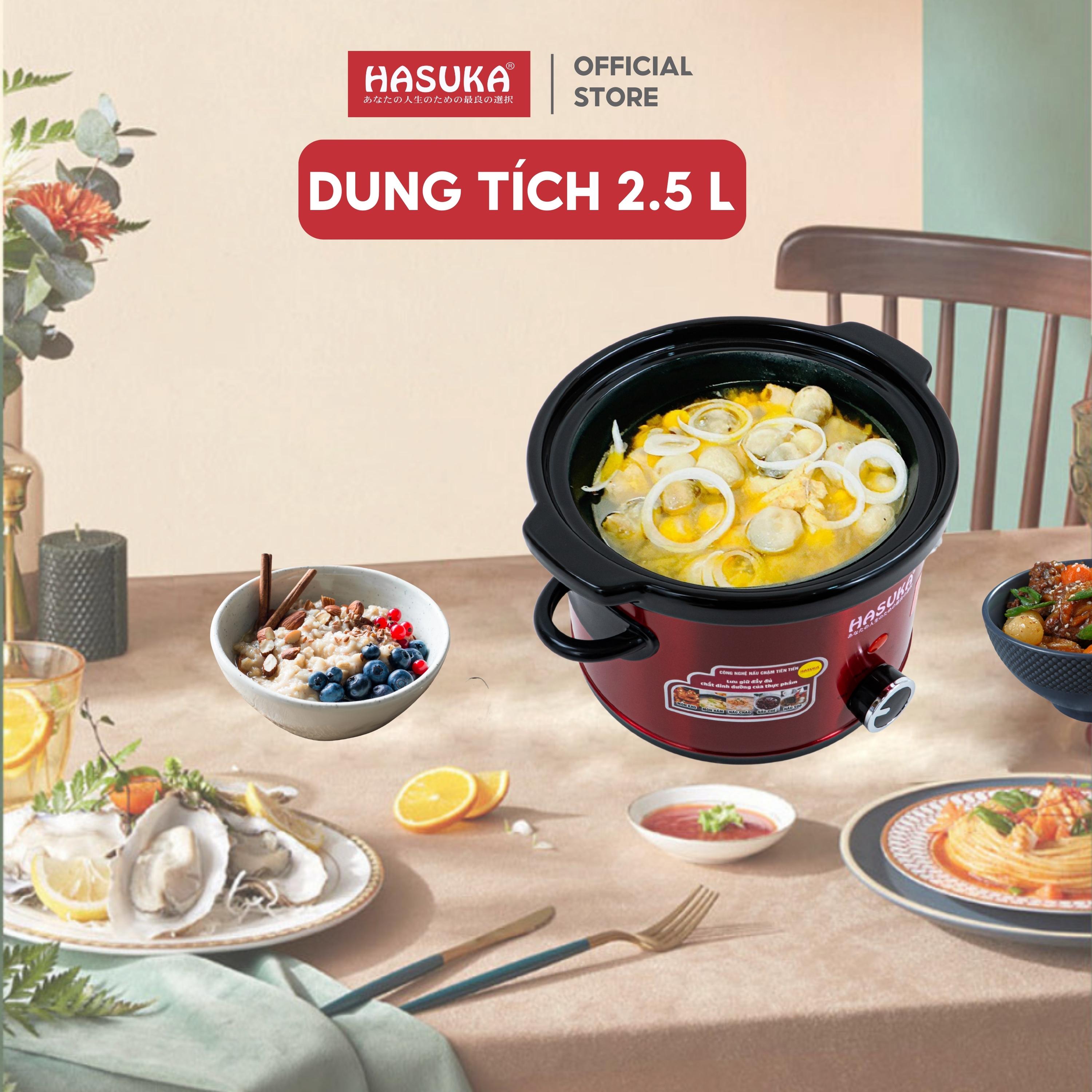 Nồi nấu chậm HASUKA HSK-118 dung tích 2.5L, công suất 160W đa năng với 3 chế độ nấu, lòng nồi được làm từ gốm ceramic - HÀNG CHÍNH HÃNG