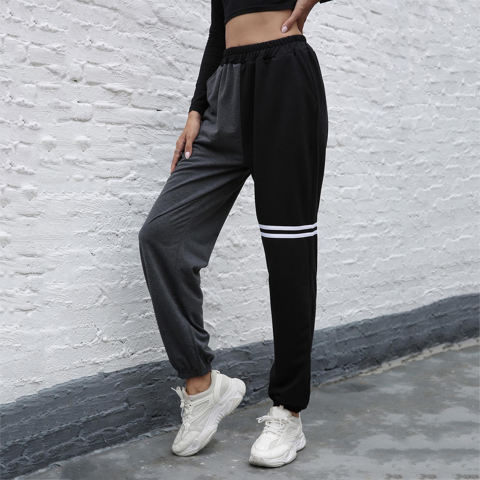 Women Loose Sweatpants Color Splicing Joggers Yoga Pants Lounging Casual Trousers