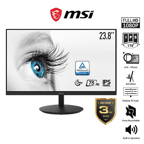 Màn hình MSI Pro MP242 (23.8inch/FHD/IPS/75Hz/5ms/250nits/HDMI+Dsub+Audio)