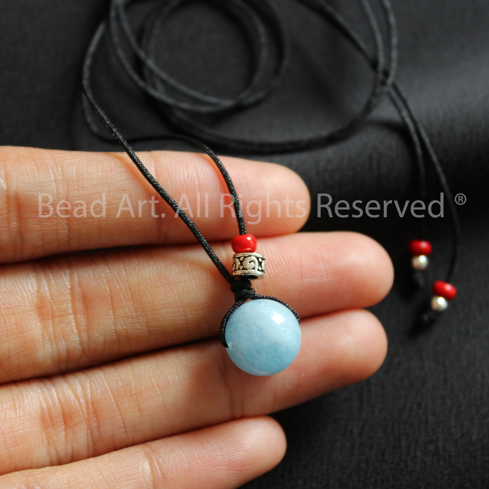Vòng Cổ 10MM Đá Aquamarine Tự Nhiên Màu Xanh Biển Bạc 925, Dây Chuyền, Trang Sức Phong Thuỷ, Chuỗi Hạt, Mệnh Thuỷ, Mộc - Bead Art